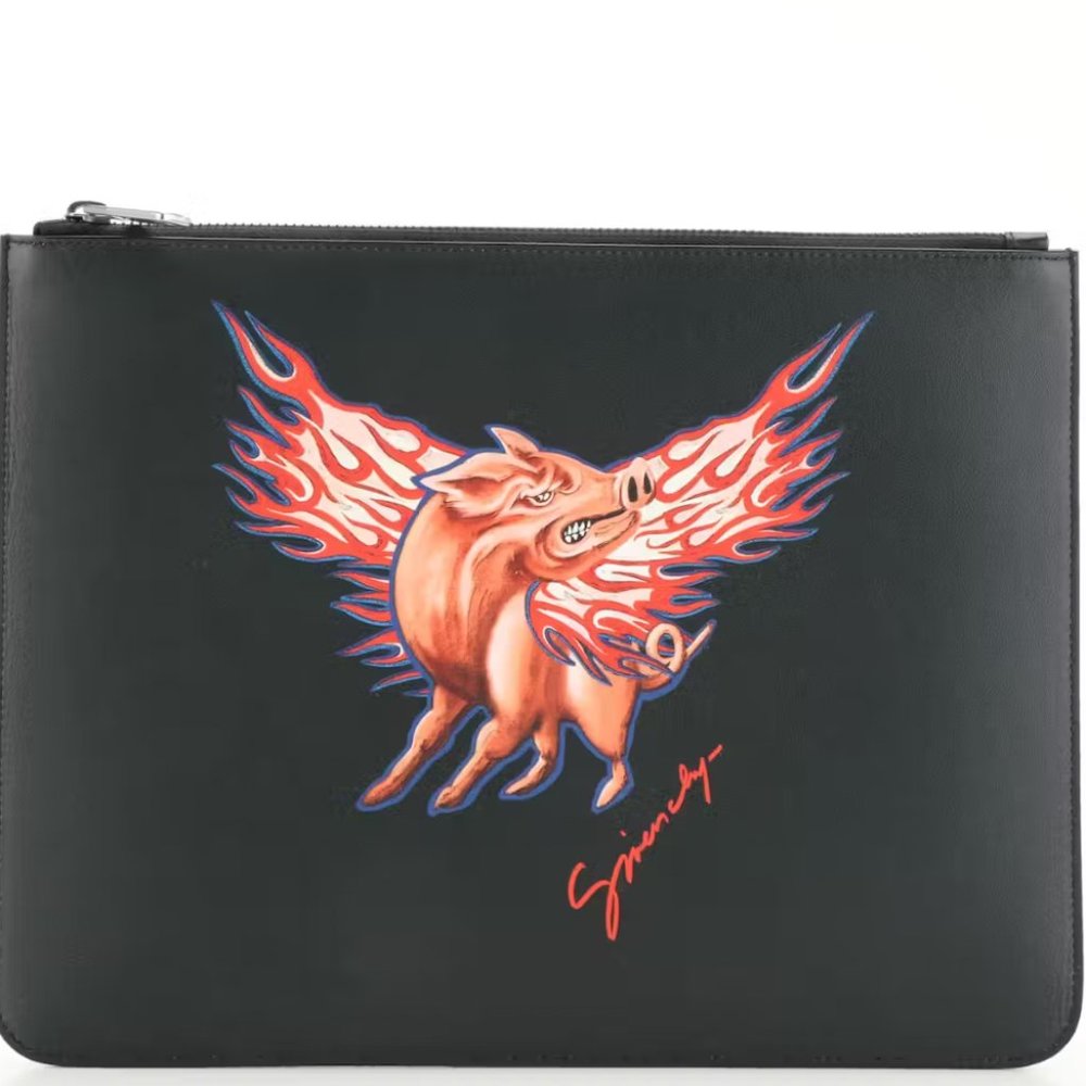 AUTH GIVENCHY Black Zodiac Printed Leather Clutch Bag in MINT condition